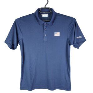 Mens Navy Blue Columbia PFG Polo Shirt American Flag Patch Short Sleeve Size S
